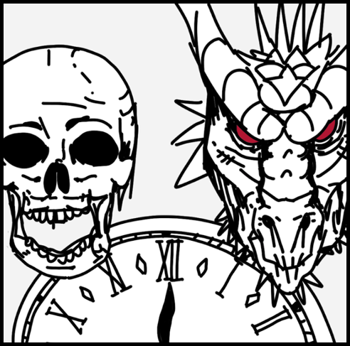 Black-and-white line illustration with red accents for Labyrinth of the Dragon Tyrant
