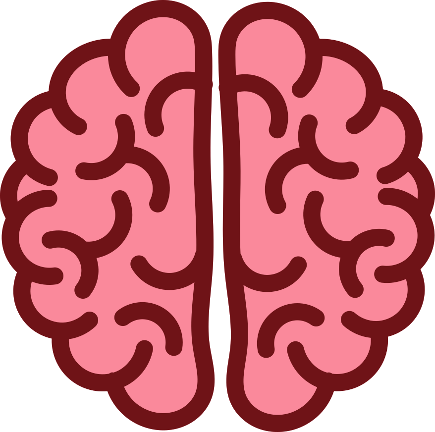 Flat blue brain icon with lighter outline on transparent background (878 px square).
